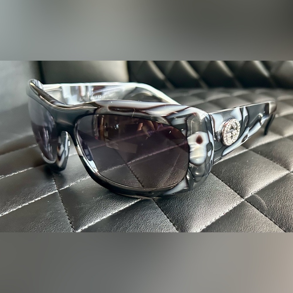 Vintage Gucci Black White Marble Sunglasses Crystal GG Mother of Pearl New 2971